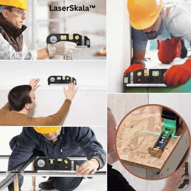4-in-1 laser measuring tool with tape measure | Triple spirit level + bubble light | Laser line for precise alignment, compact 17 cm