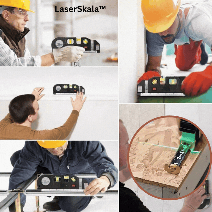 4-in-1 laser measuring tool with tape measure | Triple spirit level + bubble light | Laser line for precise alignment, compact 17 cm