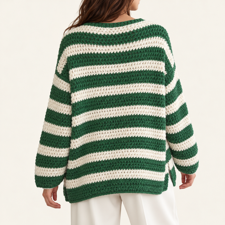 Damen Oversized Pullover mit Streifenmuster | Weicher Strickpullover mit lockerem Schnitt für Herbst, Winter und Freizeit