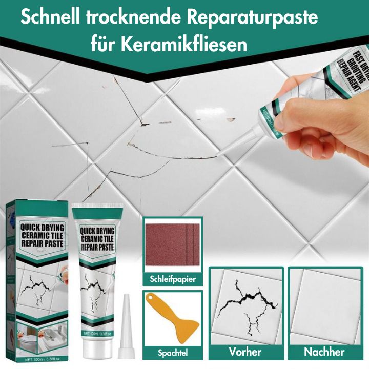 Tile repair paste 100 ml for ceramic &amp; porcelain | seamless patching in 10 minutes | includes spatula &amp; sandpaper