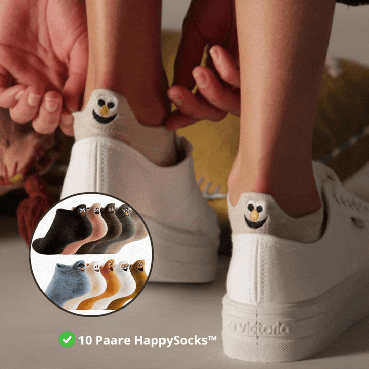 Colorful Socks with Smileys | Soft Cotton &amp; Non-Slip Fit | Blister-Friendly, Moisture-Regulating | 10-piece Set
