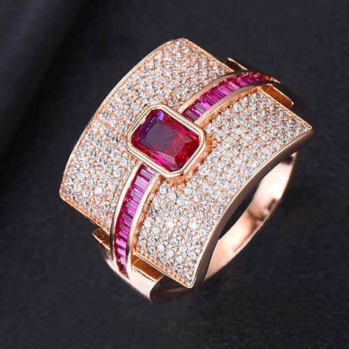 Anello donna a fascia | Design di lusso | Zirconia cubica | Anello di fidanzamento e da dichiarazione