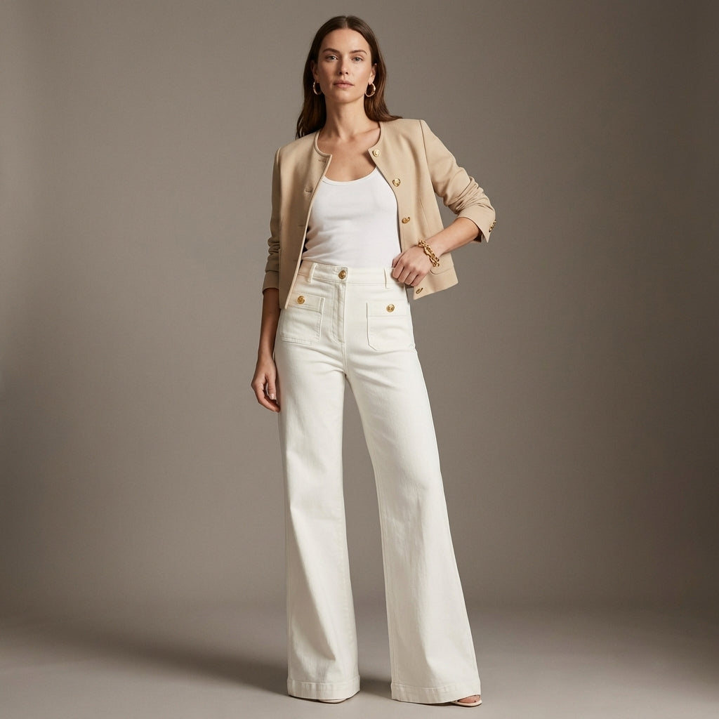 Damen High-Waist Hose | Weites Bein mit Bauchkontrollbund und 4-Wege-Stretch für eine gestreckte Silhouette