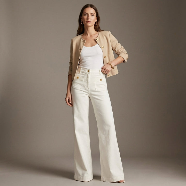 Damen High-Waist Hose | Weites Bein mit Bauchkontrollbund und 4-Wege-Stretch für eine gestreckte Silhouette