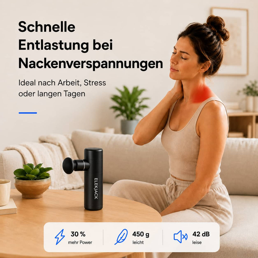 Massagepistole | Kompaktes Muskelmassagegerät mit 4 Aufsätzen und 4 Intensitätsstufen