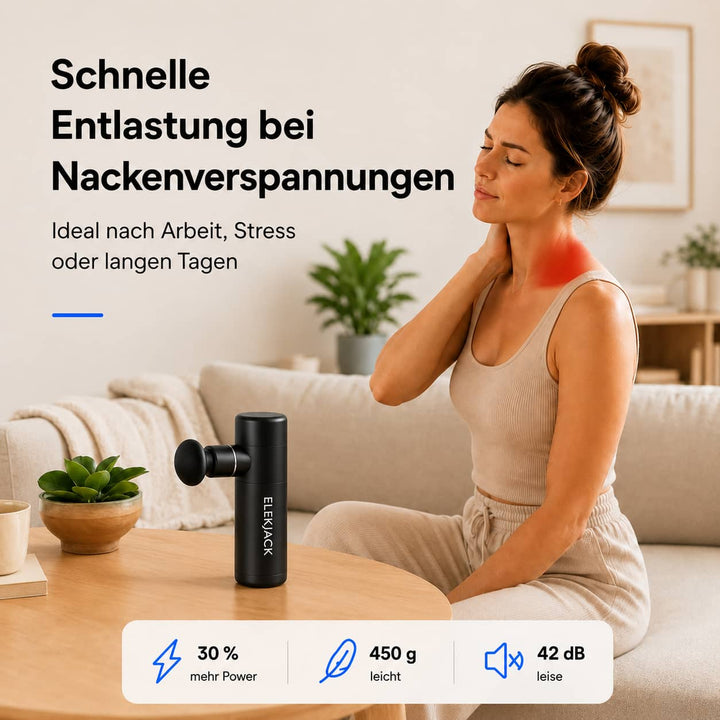 Massagepistole | Kompaktes Muskelmassagegerät mit 4 Aufsätzen und 4 Intensitätsstufen