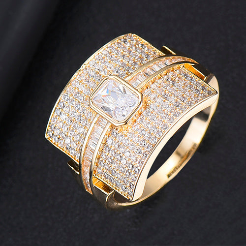 Anello donna a fascia | Design di lusso | Zirconia cubica | Anello di fidanzamento e da dichiarazione