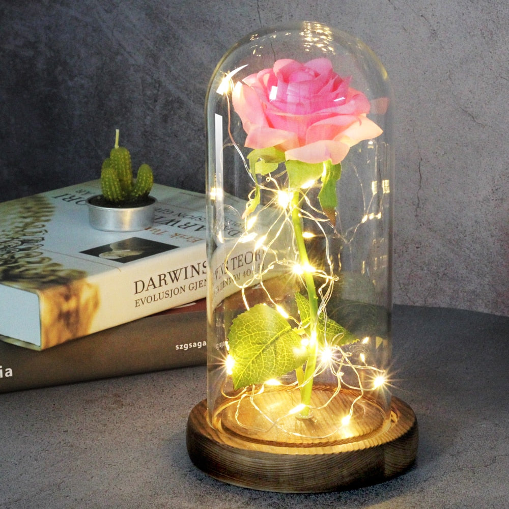 Rose éternelle artificielle avec lumière LED
