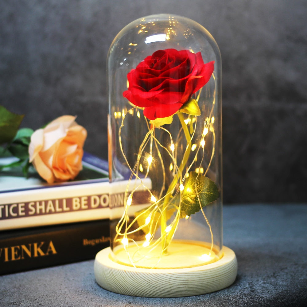 Rose éternelle artificielle avec lumière LED