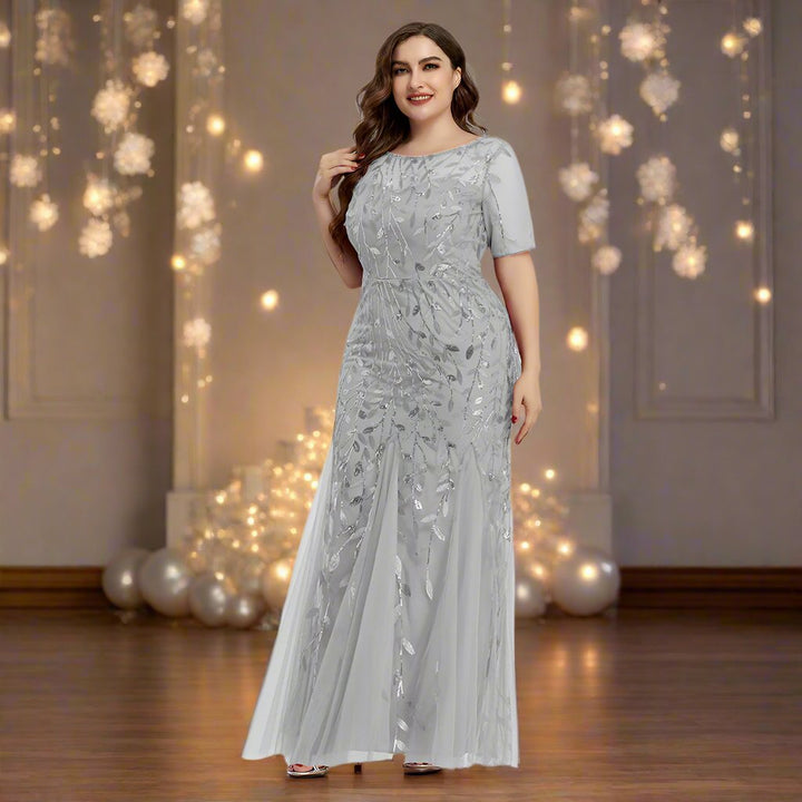 Damen Abendkleid in großen Größen | Elegantes Paillettenkleid mit Mesh-Stickerei und Meerjungfrau-Schnitt für festliche Anlässe