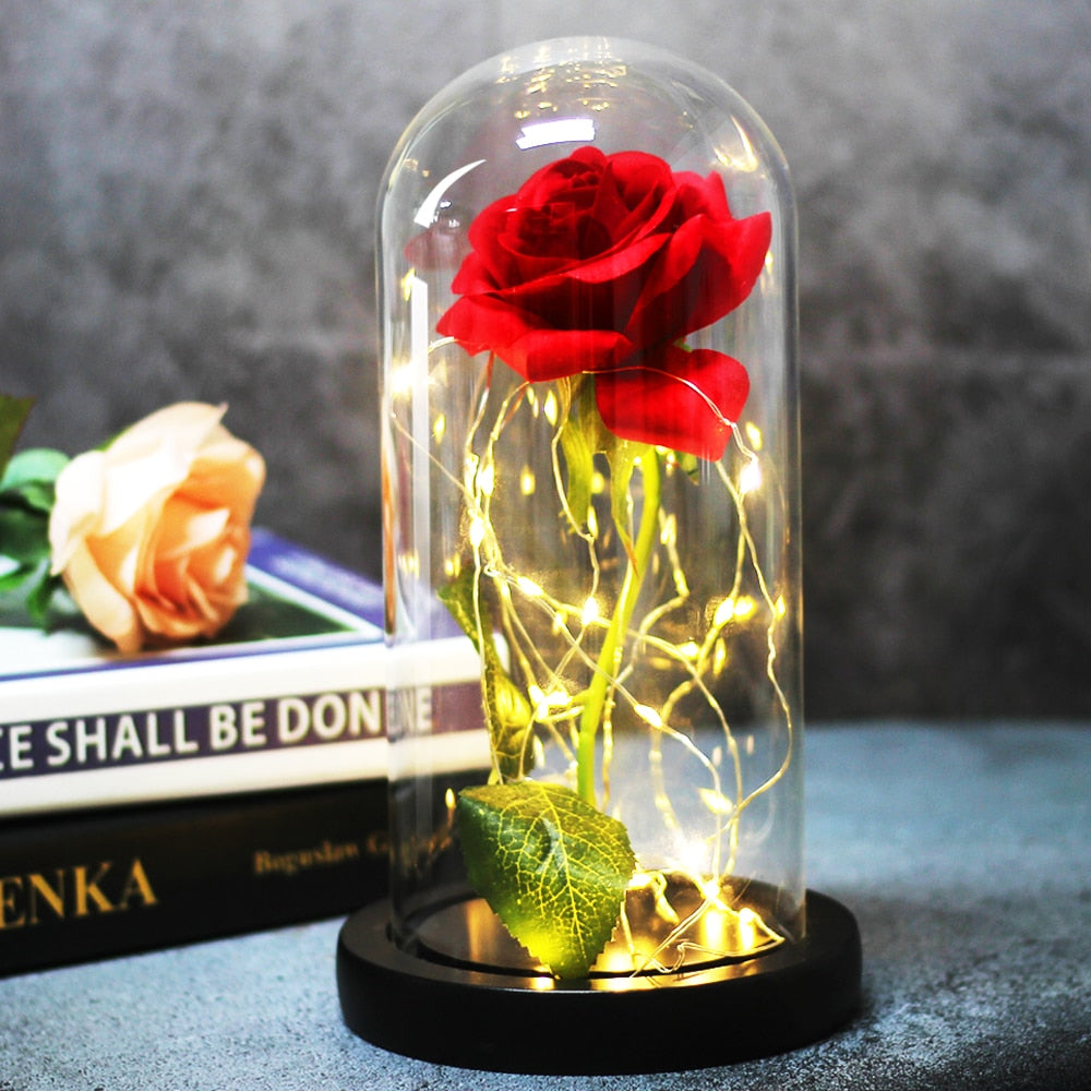 Rose éternelle artificielle avec lumière LED