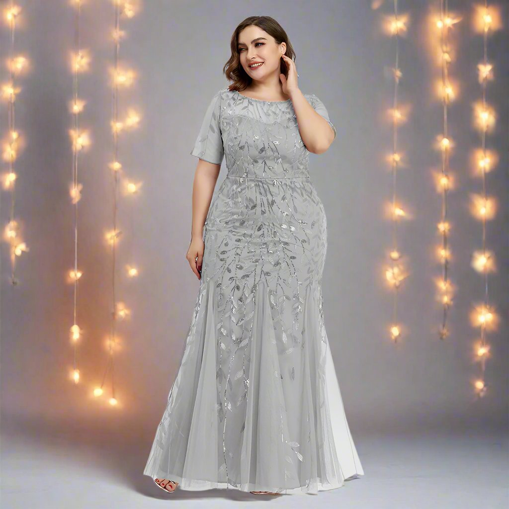 Damen Abendkleid in großen Größen | Elegantes Paillettenkleid mit Mesh-Stickerei und Meerjungfrau-Schnitt für festliche Anlässe