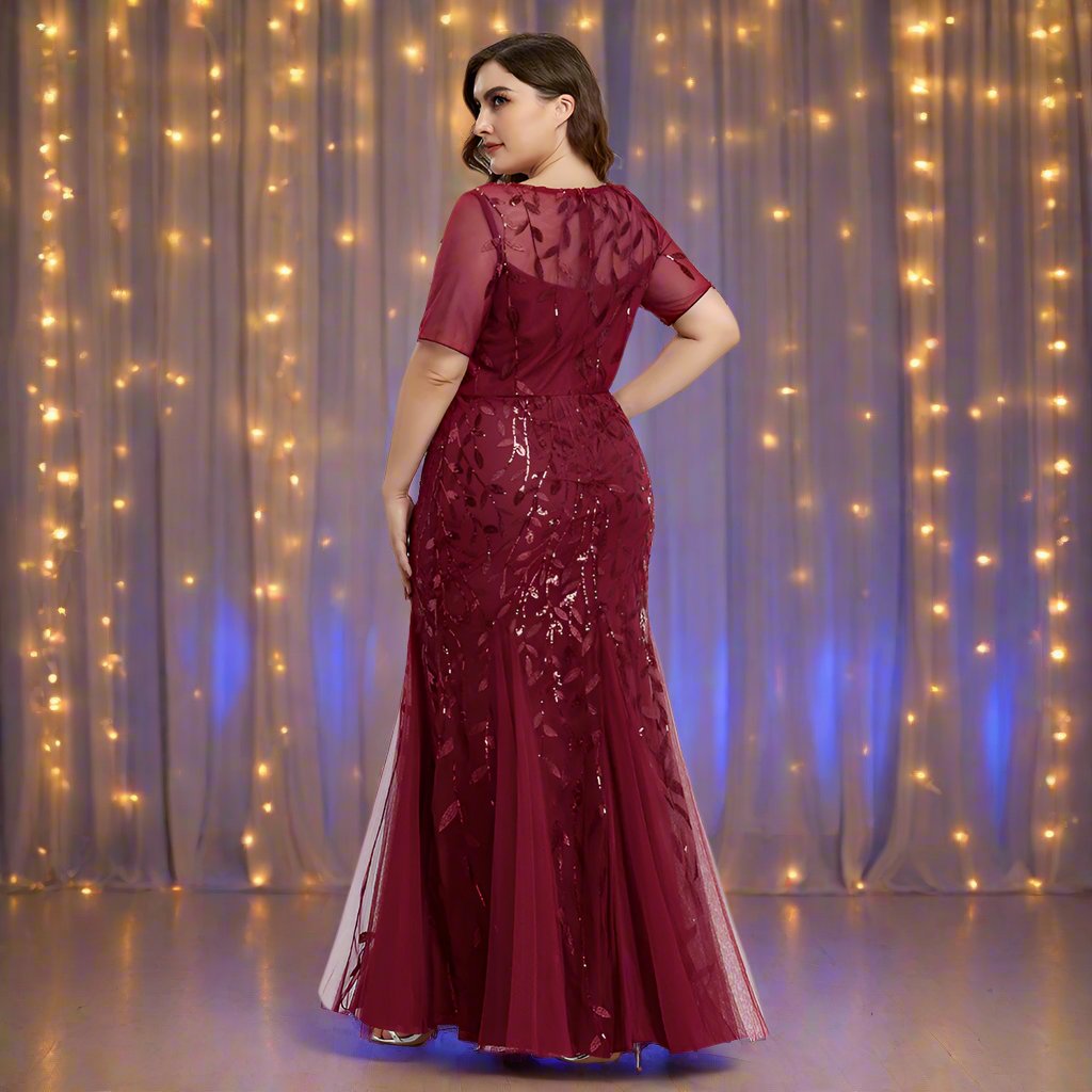 Damen Abendkleid in großen Größen | Elegantes Paillettenkleid mit Mesh-Stickerei und Meerjungfrau-Schnitt für festliche Anlässe