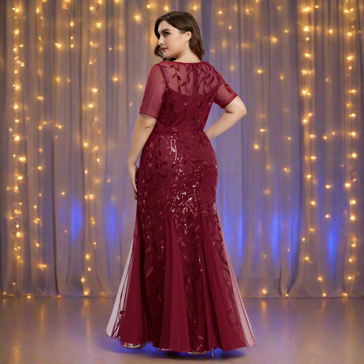 Damen Abendkleid in großen Größen | Elegantes Paillettenkleid mit Mesh-Stickerei und Meerjungfrau-Schnitt für festliche Anlässe