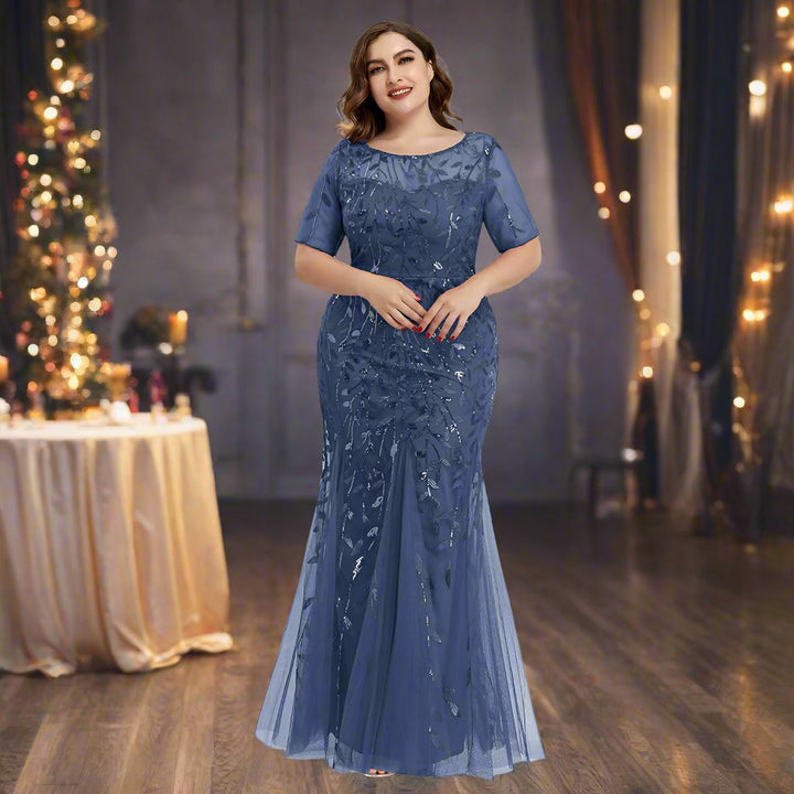 Damen Abendkleid in großen Größen | Elegantes Paillettenkleid mit Mesh-Stickerei und Meerjungfrau-Schnitt für festliche Anlässe
