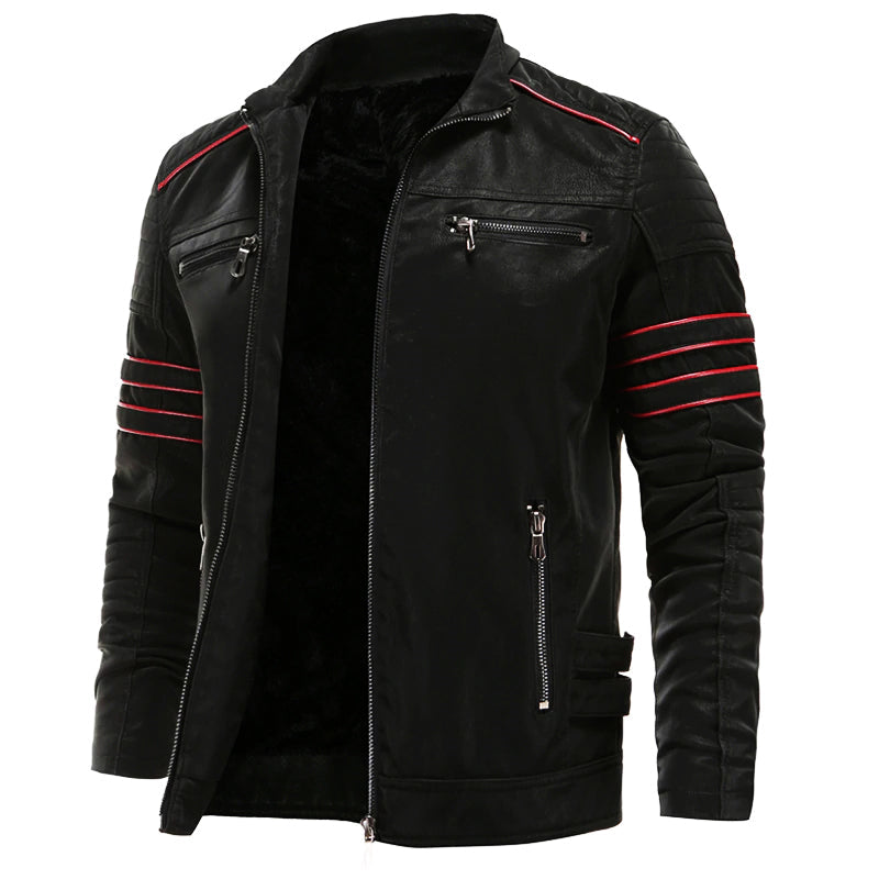 Herren Lederjacke | Bikerjacke mit Stehkragen, Frontreißverschluss und praktischen Reißverschlusstaschen