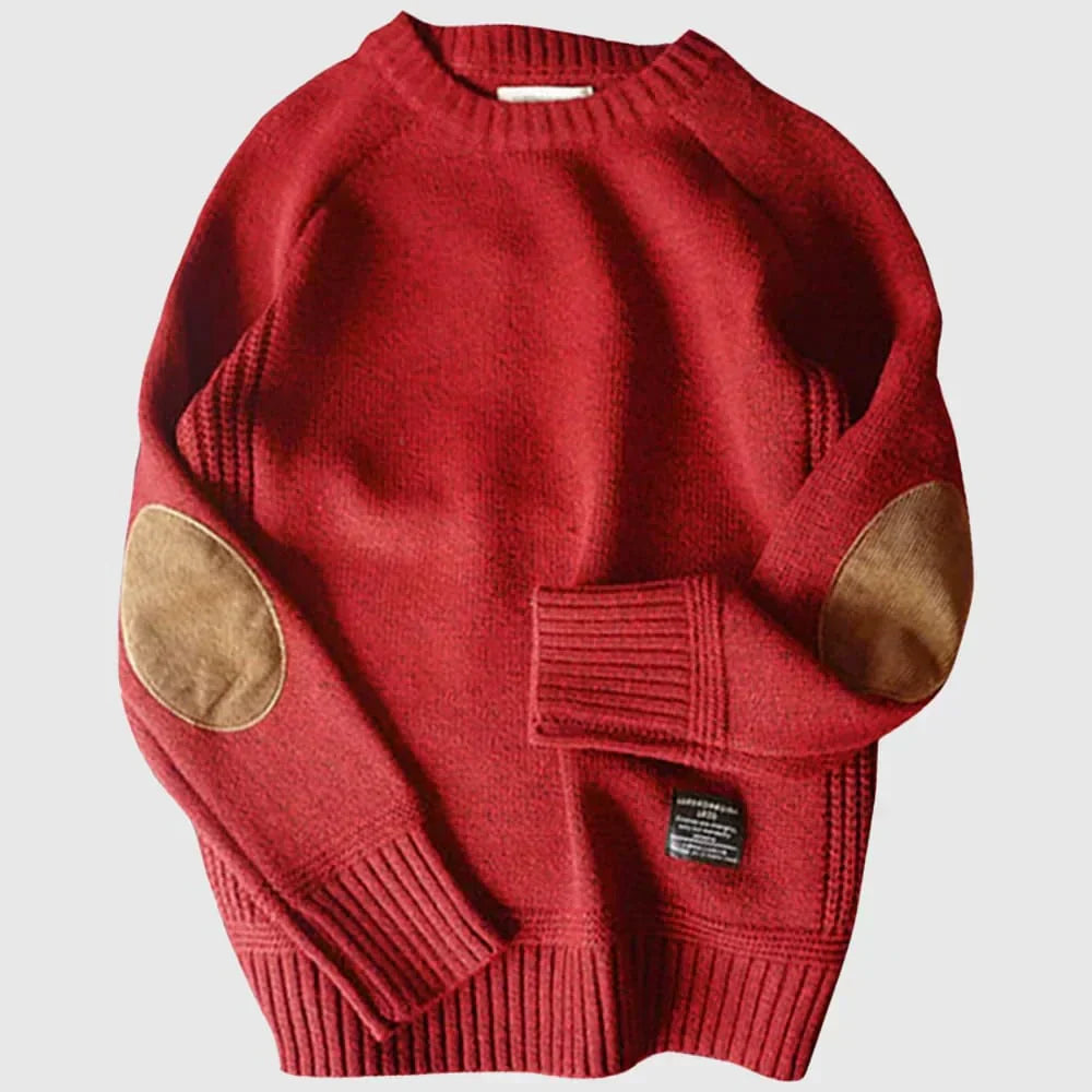 Herren Strickpullover mit Ellbogenpatches | Warmer Winterpullover mit klassischem Strickmuster und lockerer Passform für Alltag und Büro