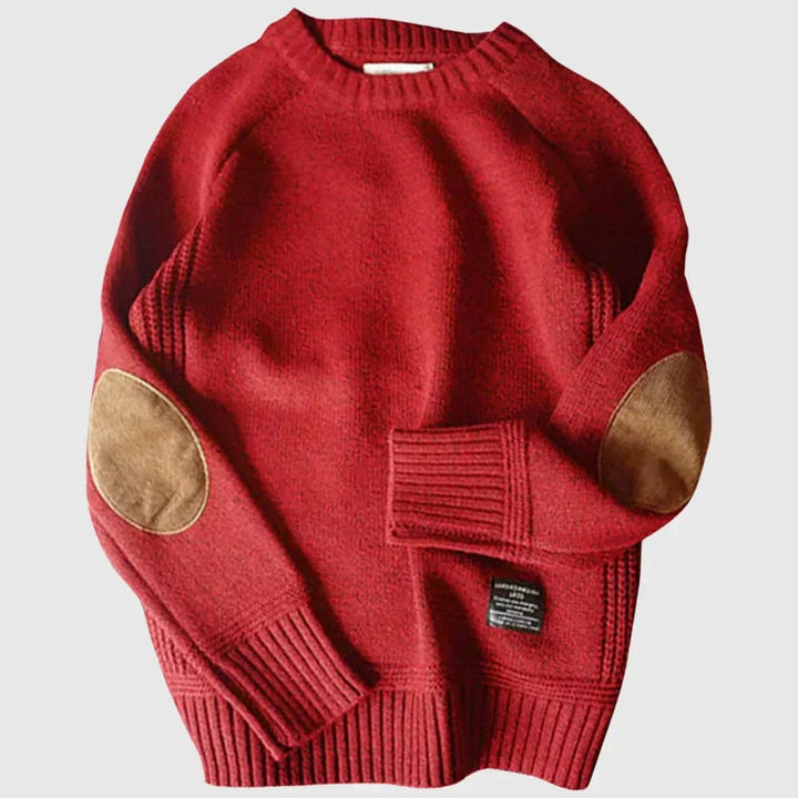 Herren Strickpullover mit Ellbogenpatches | Warmer Winterpullover mit klassischem Strickmuster und lockerer Passform für Alltag und Büro