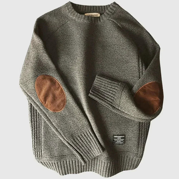 Herren Strickpullover mit Ellbogenpatches | Warmer Winterpullover mit klassischem Strickmuster und lockerer Passform für Alltag und Büro