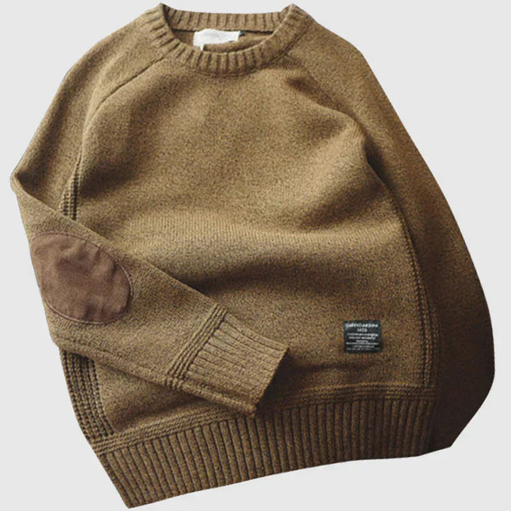 Herren Strickpullover mit Ellbogenpatches | Warmer Winterpullover mit klassischem Strickmuster und lockerer Passform für Alltag und Büro