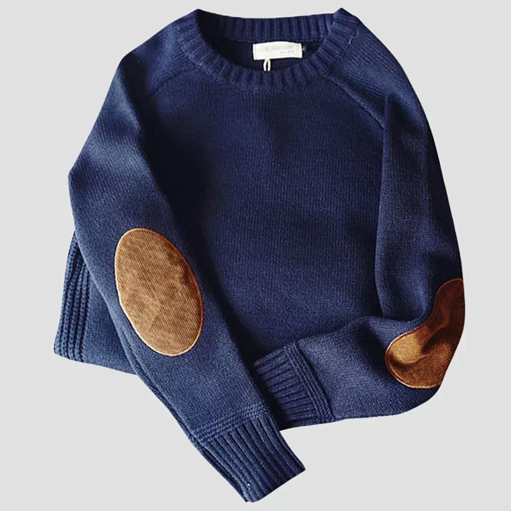 Herren Strickpullover mit Ellbogenpatches | Warmer Winterpullover mit klassischem Strickmuster und lockerer Passform für Alltag und Büro