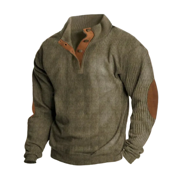 Herren Strickpullover mit Knopfleiste am Kragen | Gerippter Pullover mit bequemer Passform für Freizeit, Büro und kalte Tage