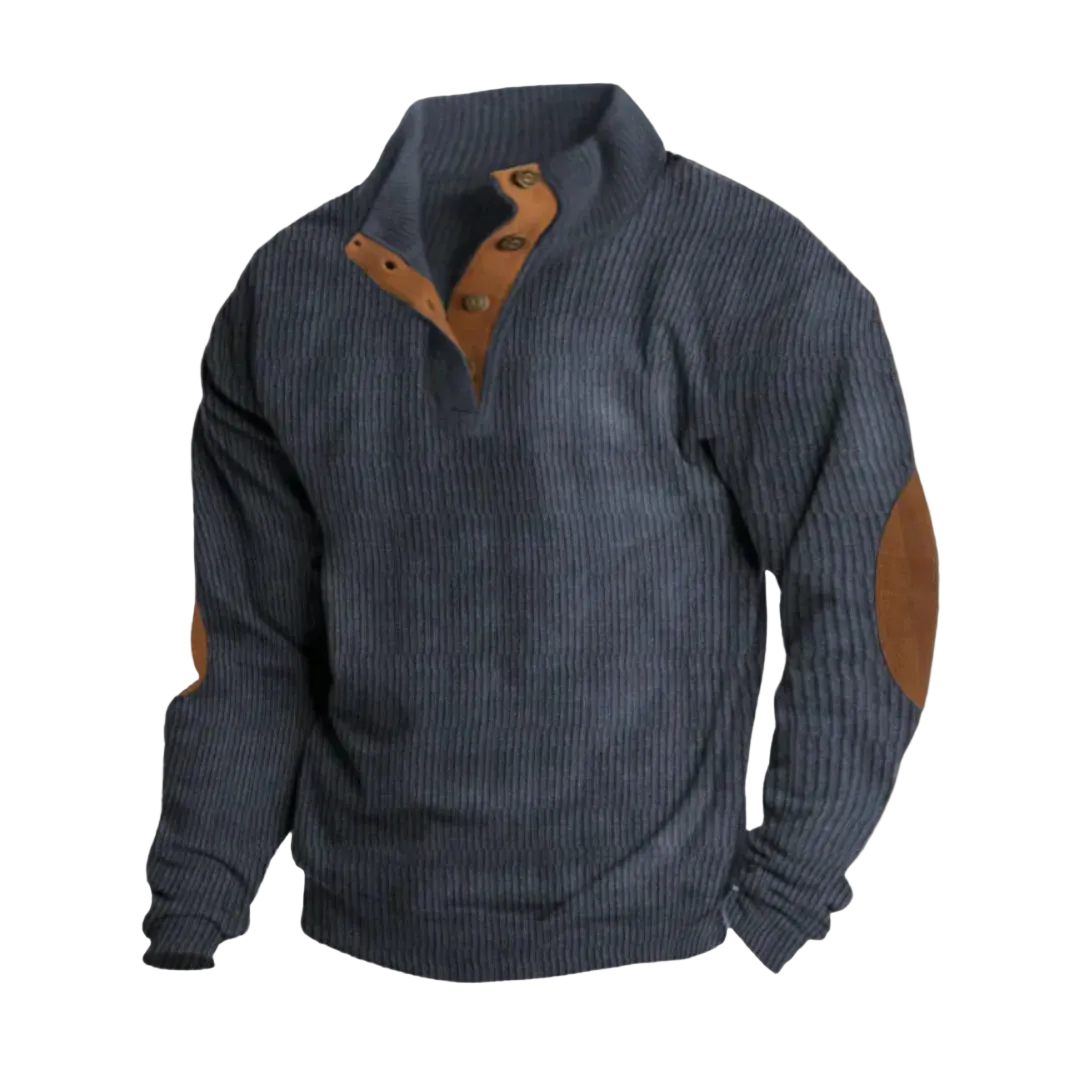 Herren Strickpullover mit Knopfleiste am Kragen | Gerippter Pullover mit bequemer Passform für Freizeit, Büro und kalte Tage
