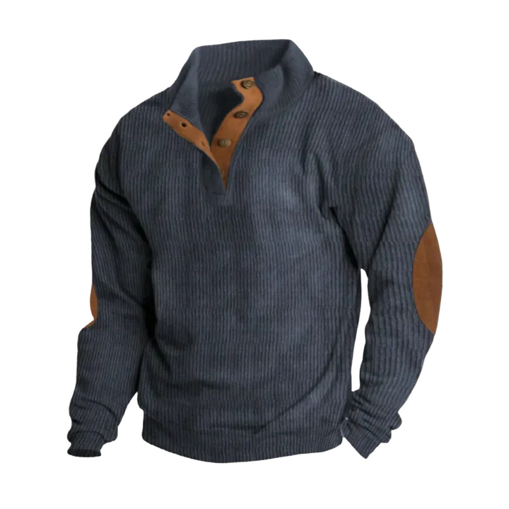 Herren Strickpullover mit Knopfleiste am Kragen | Gerippter Pullover mit bequemer Passform für Freizeit, Büro und kalte Tage
