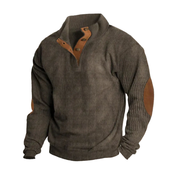 Herren Strickpullover mit Knopfleiste am Kragen | Gerippter Pullover mit bequemer Passform für Freizeit, Büro und kalte Tage