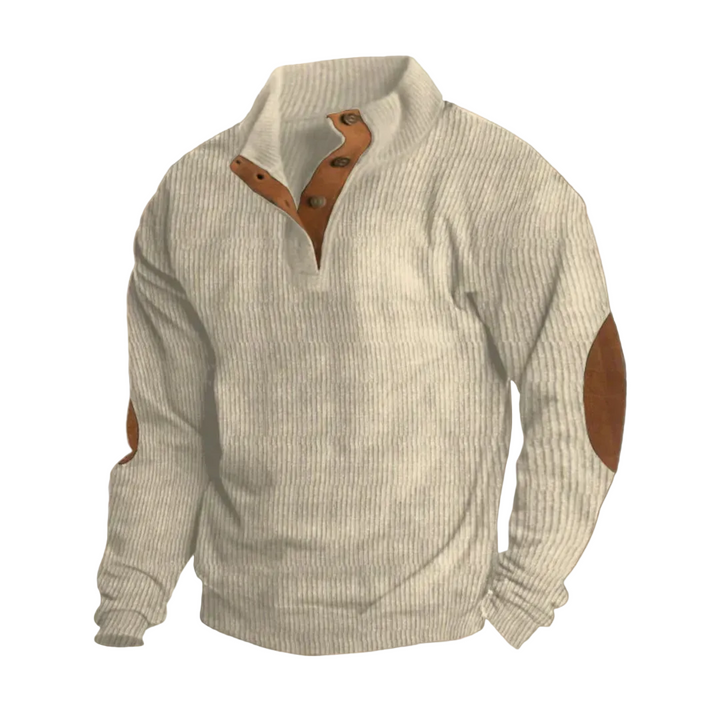 Herren Strickpullover mit Knopfleiste am Kragen | Gerippter Pullover mit bequemer Passform für Freizeit, Büro und kalte Tage