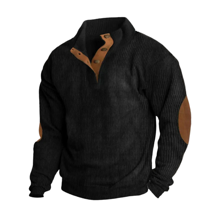 Herren Strickpullover mit Knopfleiste am Kragen | Gerippter Pullover mit bequemer Passform für Freizeit, Büro und kalte Tage