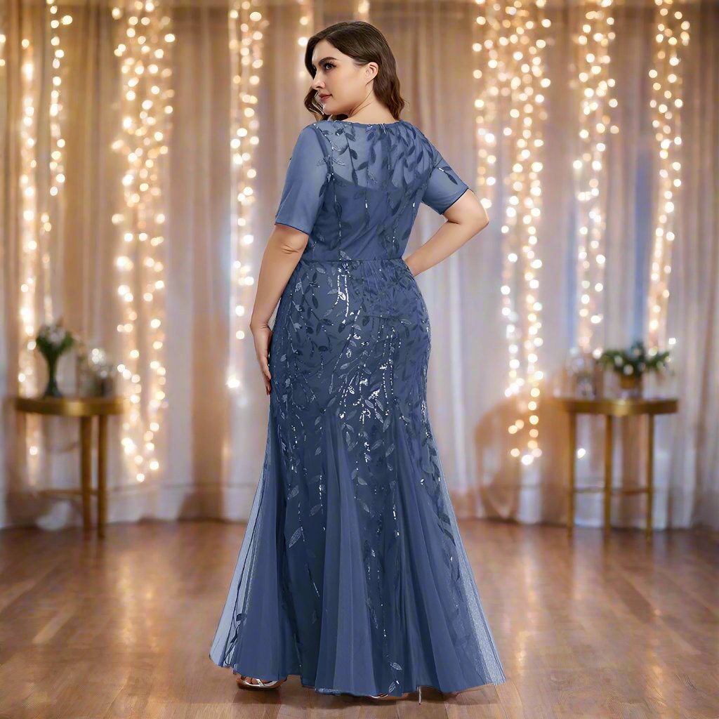 Damen Abendkleid in großen Größen | Elegantes Paillettenkleid mit Mesh-Stickerei und Meerjungfrau-Schnitt für festliche Anlässe