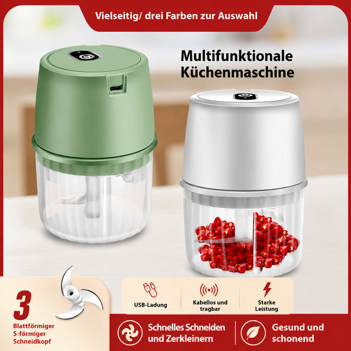 Elektrischer Mini-Zerkleinerer 250 ml | Kabelloser Knoblauch- und Gemüsehacker mit Edelstahlklingen und USB-Ladefunktion