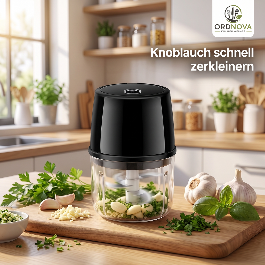Elektrischer Mini-Zerkleinerer 250 ml | Kabelloser Knoblauch- und Gemüsehacker mit Edelstahlklingen und USB-Ladefunktion