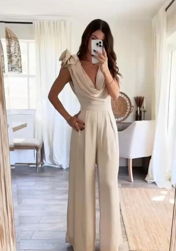 Damen Wasserfall-Jumpsuit mit weitem Bein | Eleganter Overall mit Schulterdetails | Stilvoller Anlass-Look