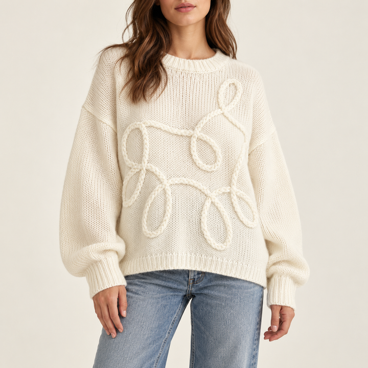 Damen Oversize Strickpullover mit auffälligem Strickmuster | Weicher Pullover mit lockerem Schnitt und weiten Ärmeln für Alltag und Freizeit