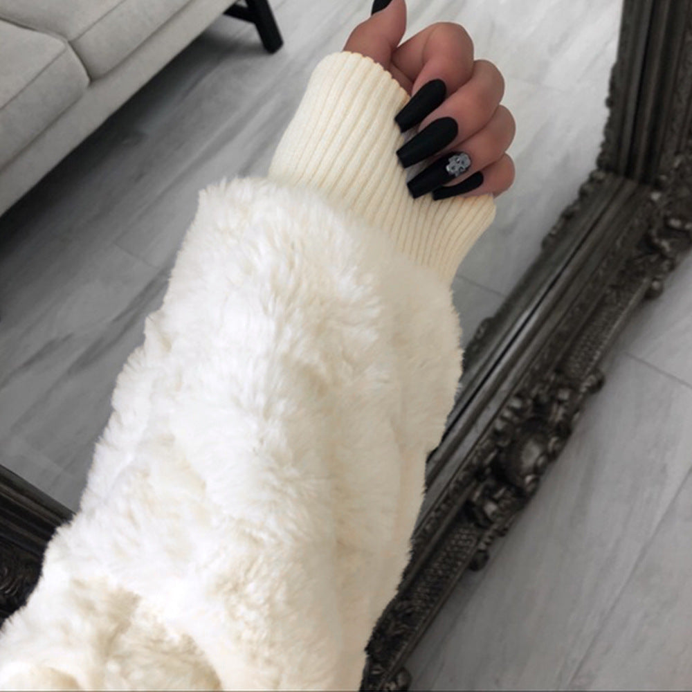 Damen Kunstfelljacke mit Kapuze | Flauschige Winterjacke mit Reißverschluss, Kapuzenbesatz, Rippbündchen und Fronttaschen