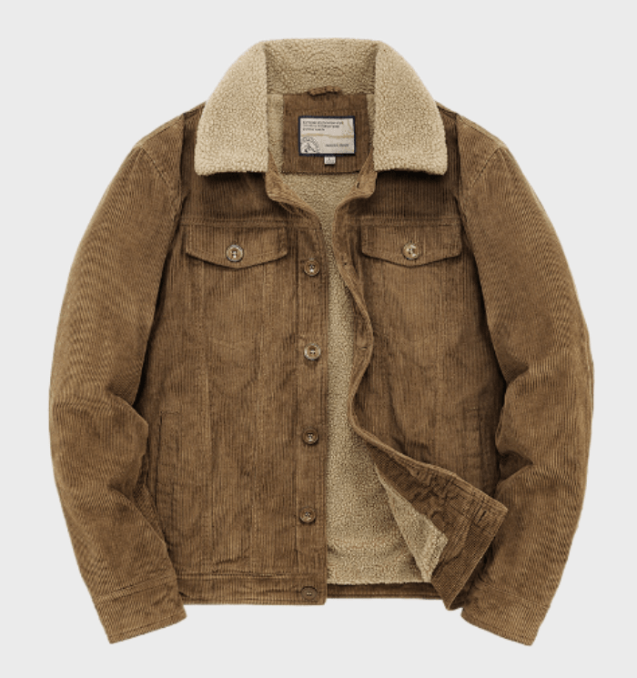 Herren Cordjacke mit warmem Sherpa-Futter | Gefütterte Freizeitjacke aus weichem Cord mit Knopfleiste und Brusttaschen