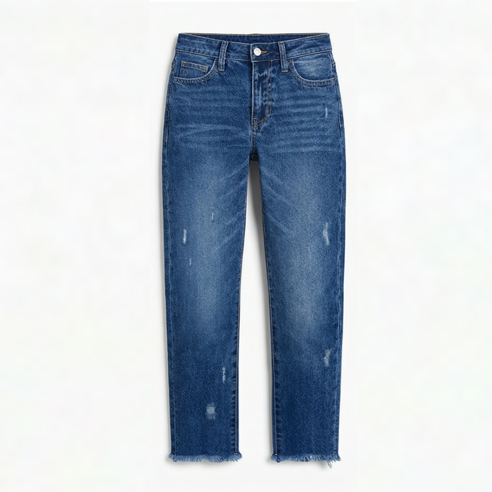 Damen Cropped Jeans | Retro-Jeans mit geradem Bein und Fransen
