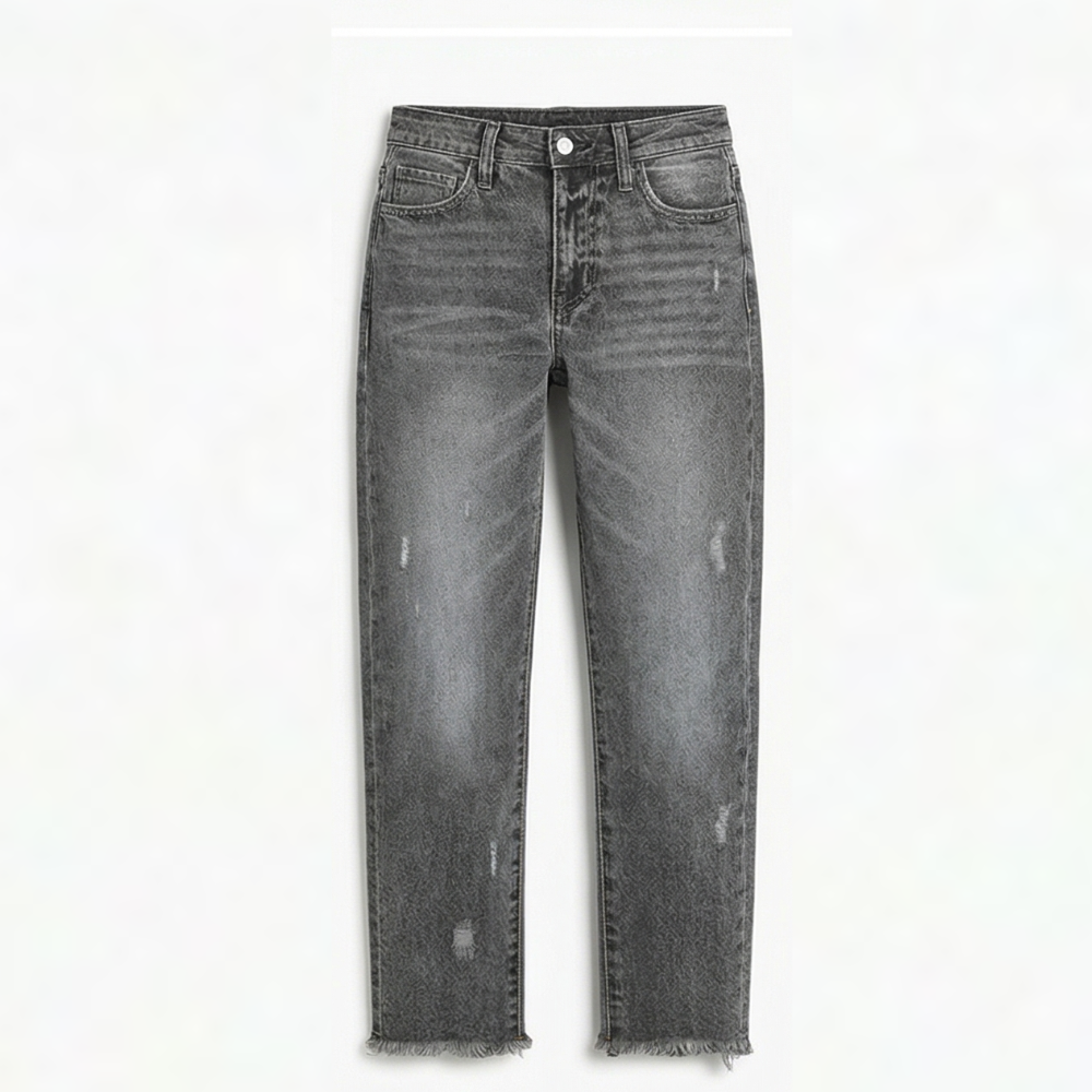 Damen Cropped Jeans | Retro-Jeans mit geradem Bein und Fransen