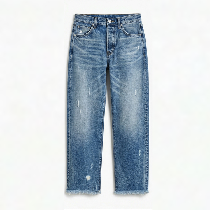 Damen Cropped Jeans | Retro-Jeans mit geradem Bein und Fransen