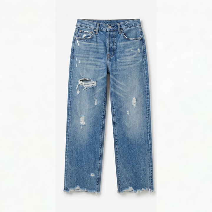 Damen Cropped Jeans | Retro-Jeans mit geradem Bein und Fransen