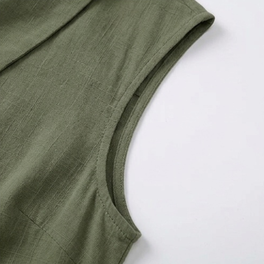 Damen Sommertop | Ärmellose Bluse mit V-Ausschnitt, Kragen, Knopfleiste und lockerem Schnitt für warme Tage