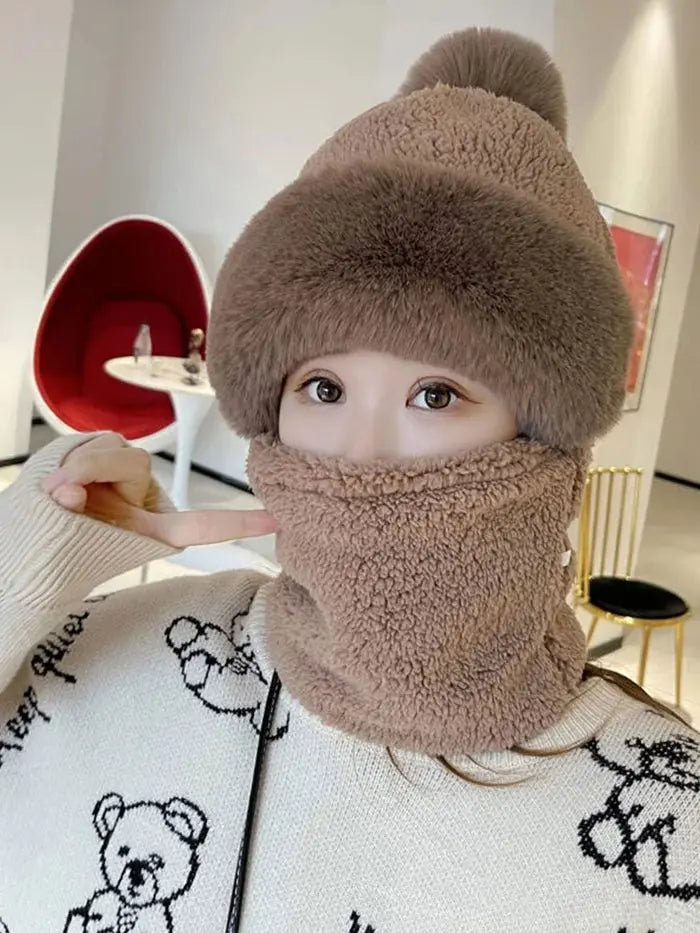 Women’s Winter Hat with Scarf | Fluffy &amp; Windproof | Warm Outdoor Set
