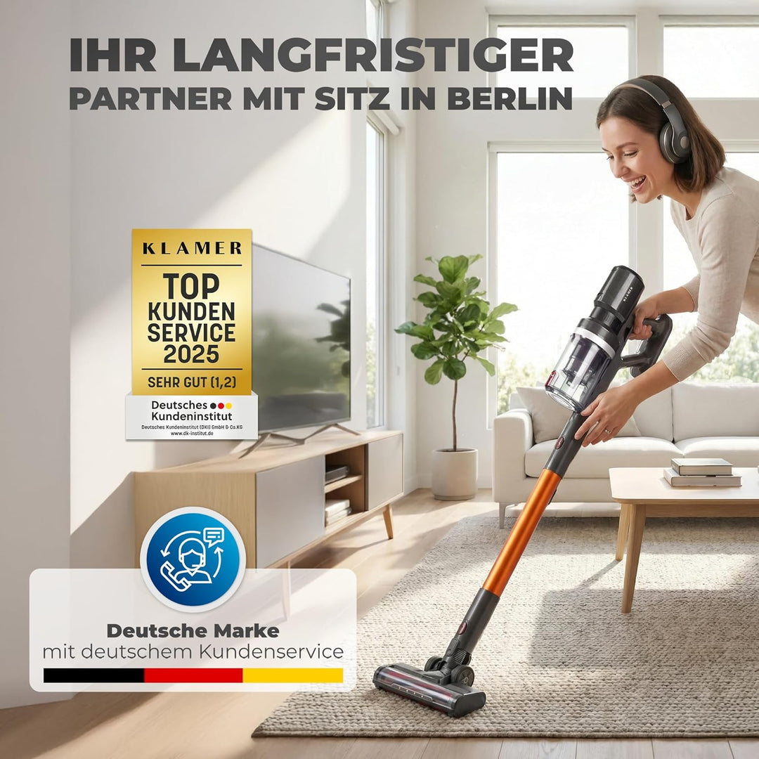 Akkustaubsauger 460 Watt | Kabelloser 2-in-1 Stielstaubsauger mit LED-Bodendüse und bis zu 60 Minuten Laufzeit