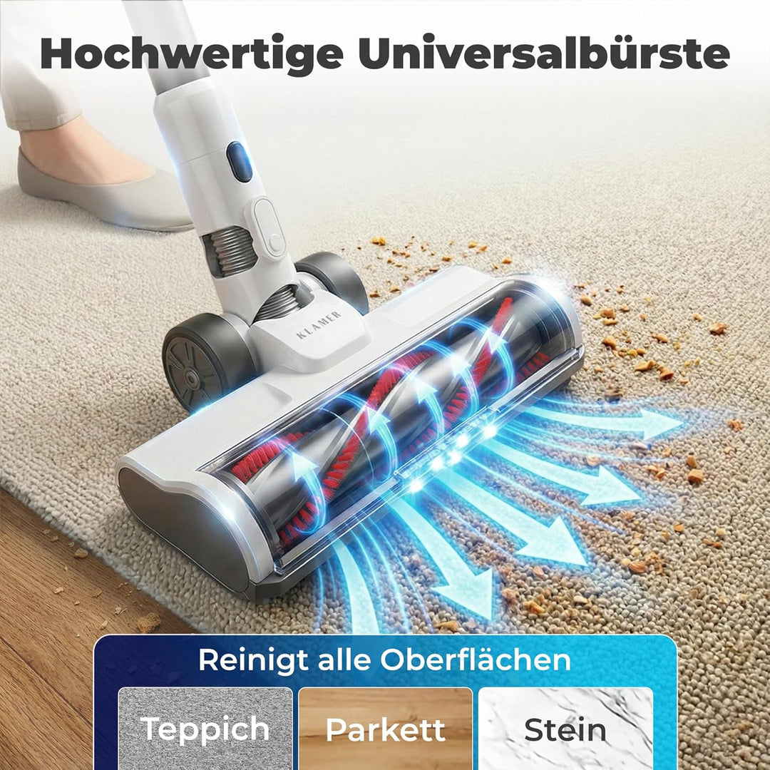 Akkustaubsauger 460 Watt | Kabelloser 2-in-1 Stielstaubsauger mit LED-Bodendüse und bis zu 60 Minuten Laufzeit