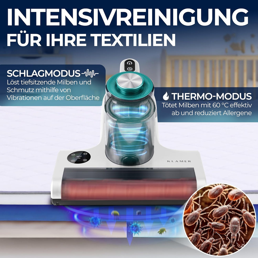 Milbenstaubsauger 450 Watt | Handstaubsauger mit 18.000 Pa, UV-Funktion und HEPA-Filter