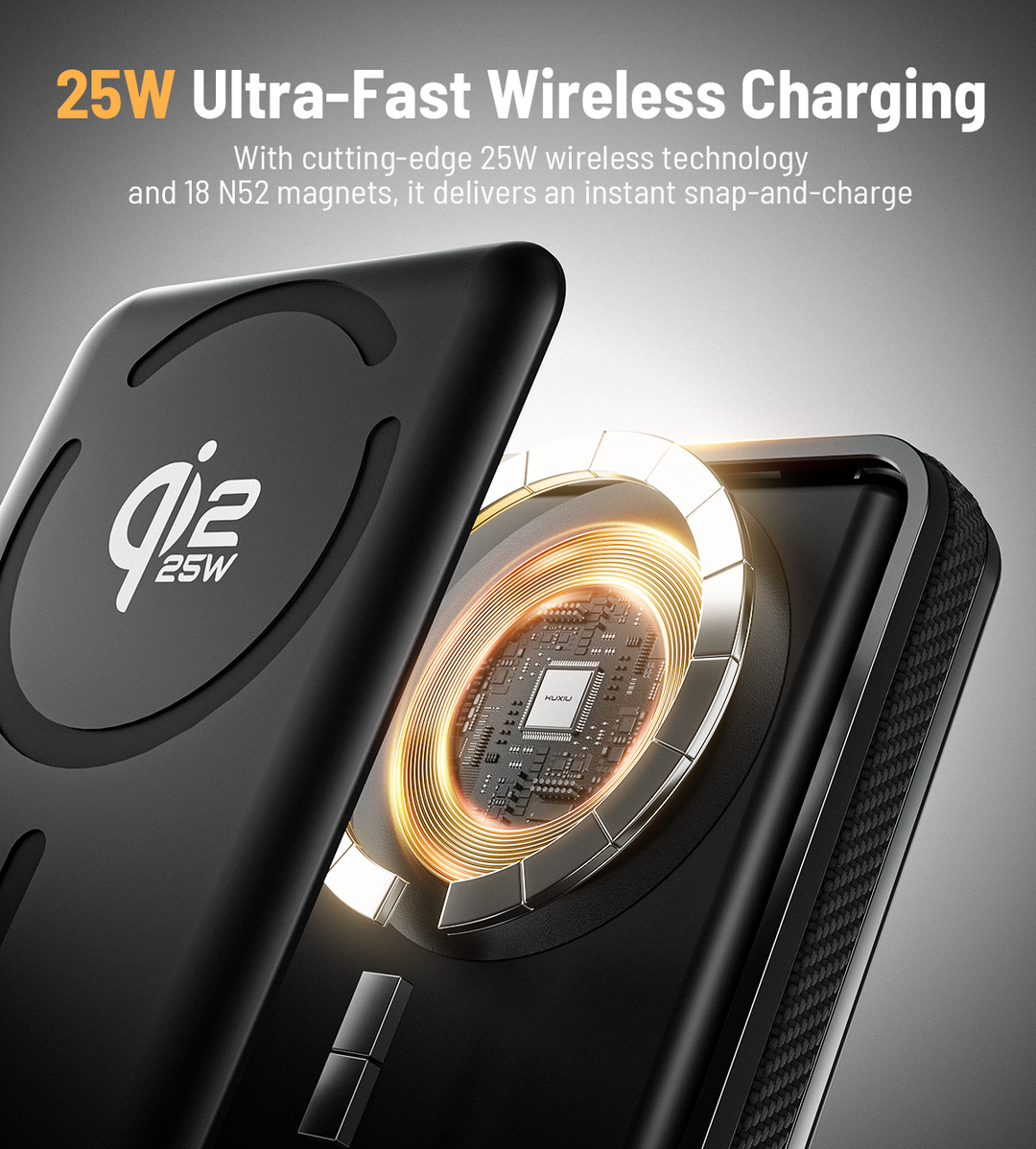 Powerbank 10.000 mAh | Magnetisches Schnellladen mit 25 W, integriertem Ladekabel und praktischer Standfunktion