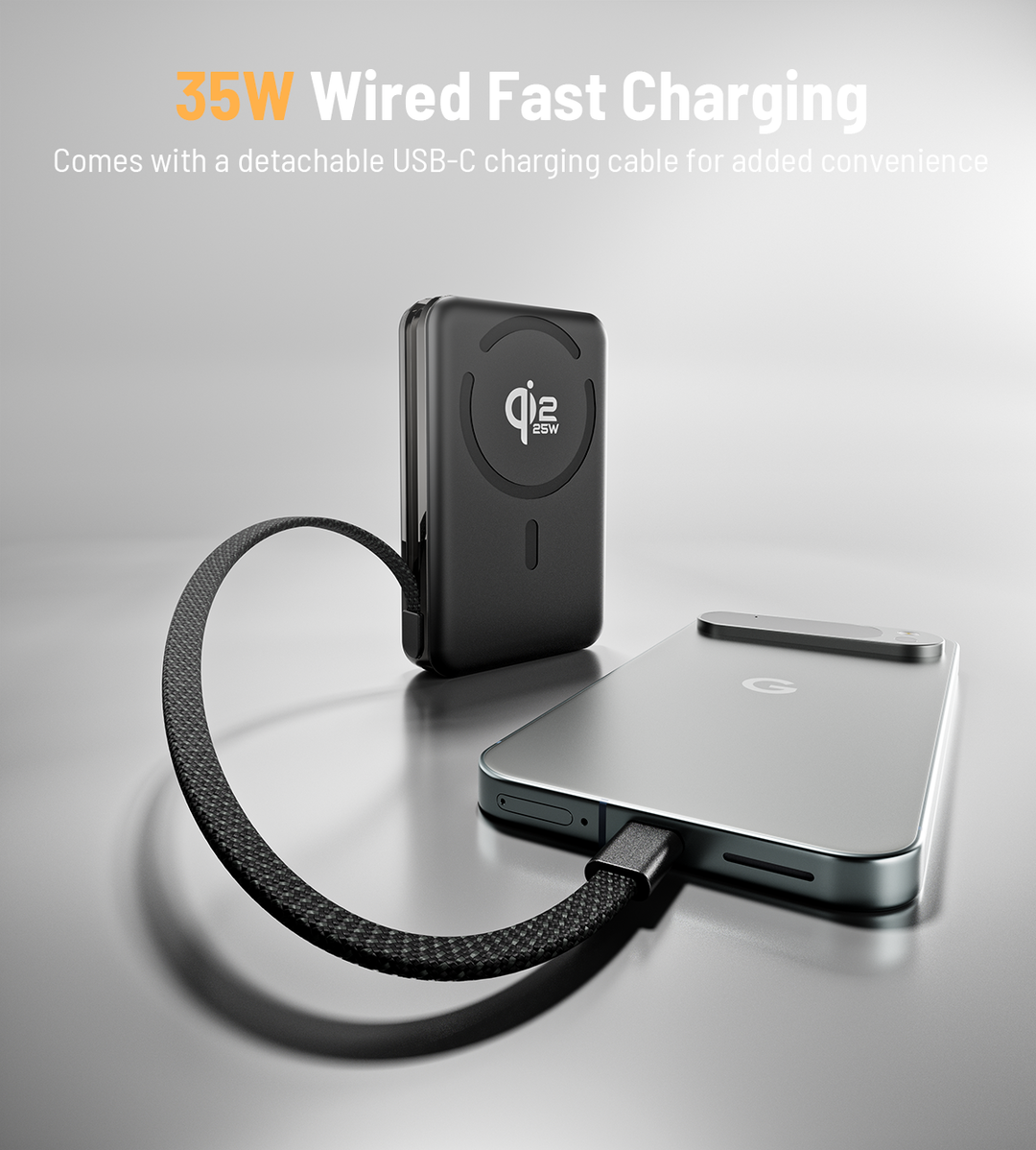 Powerbank 10.000 mAh | Magnetisches Schnellladen mit 25 W, integriertem Ladekabel und praktischer Standfunktion