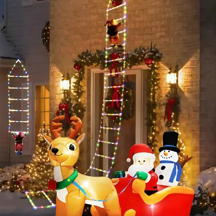 Kletternder Weihnachtsmann mit LED-Leiter | Beleuchtete Weihnachtsdekoration mit 2,5 m langer Leiter für Balkon, Fenster und Fassade